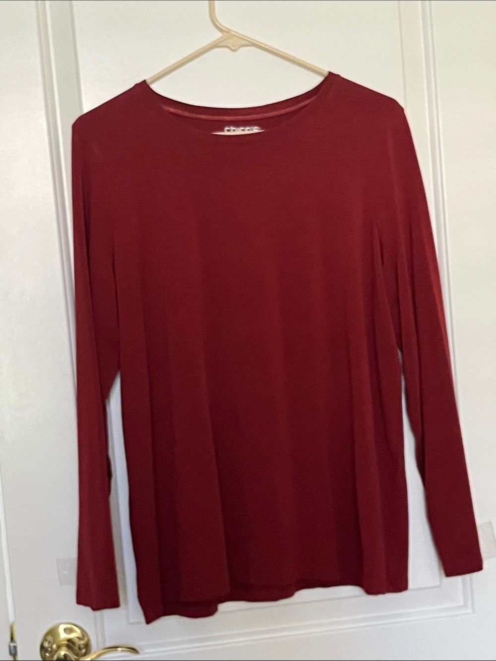 Chico's Long Sleeve Crewneck Top - Wine Red cotton/spandex